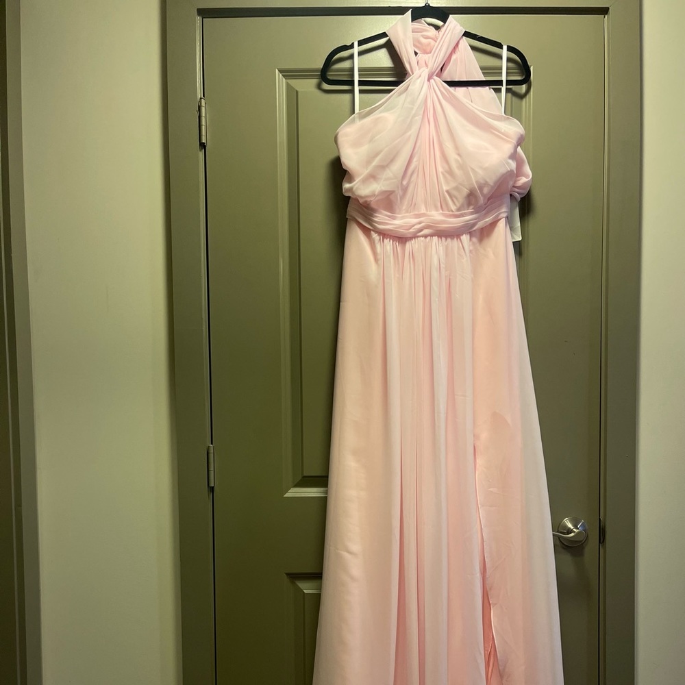 For Her and For Him Bridesmaid Dress - Pink Chiffon Halter Size 16